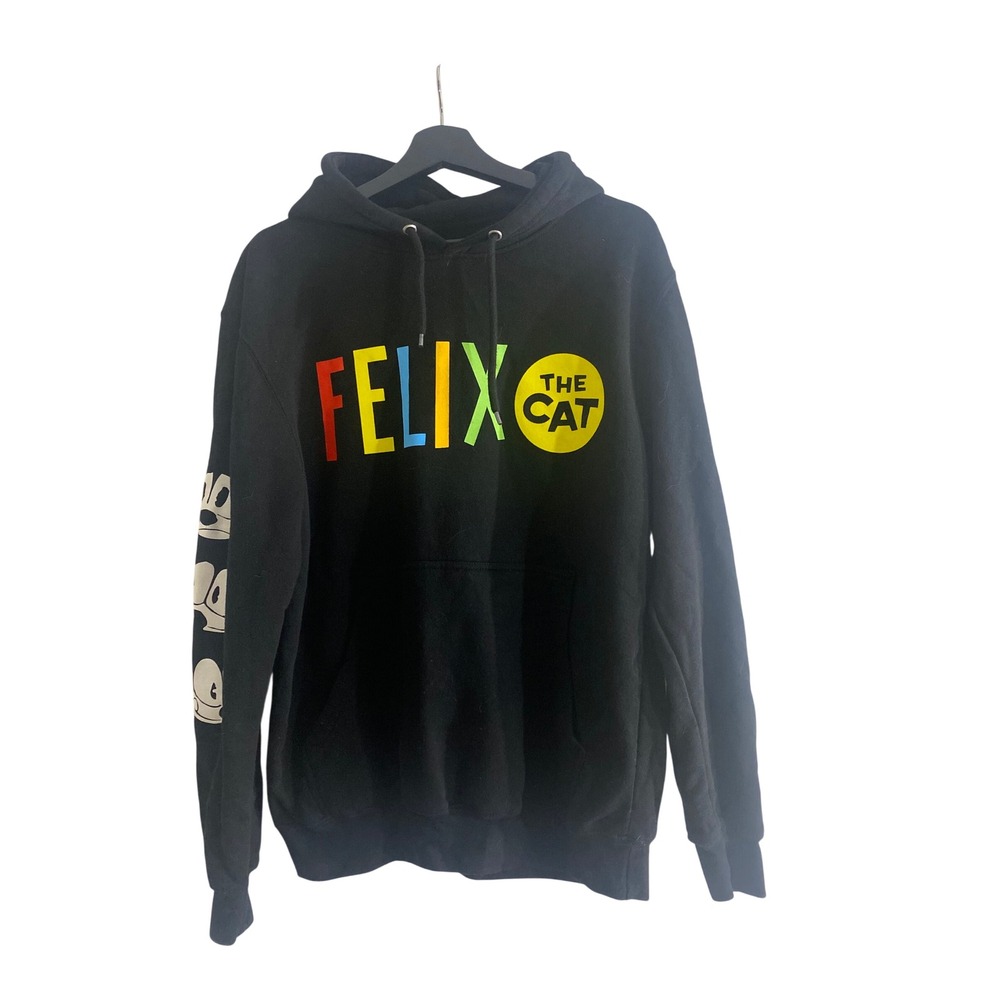 Felix The Cat Hoodie Mens Large Black Excellent Graphic Pullover Sweatshirt